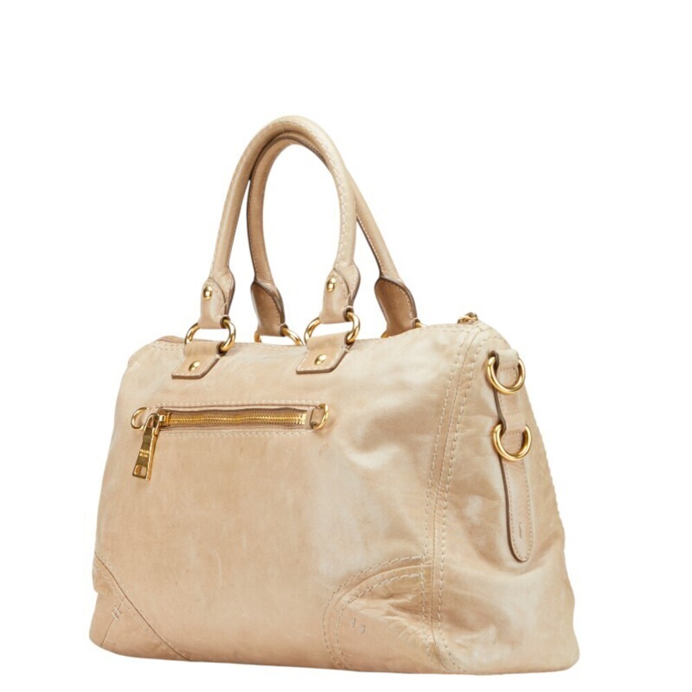 Prada Pink shoulder leather bag Beige logo Tan triangular handbag plate
